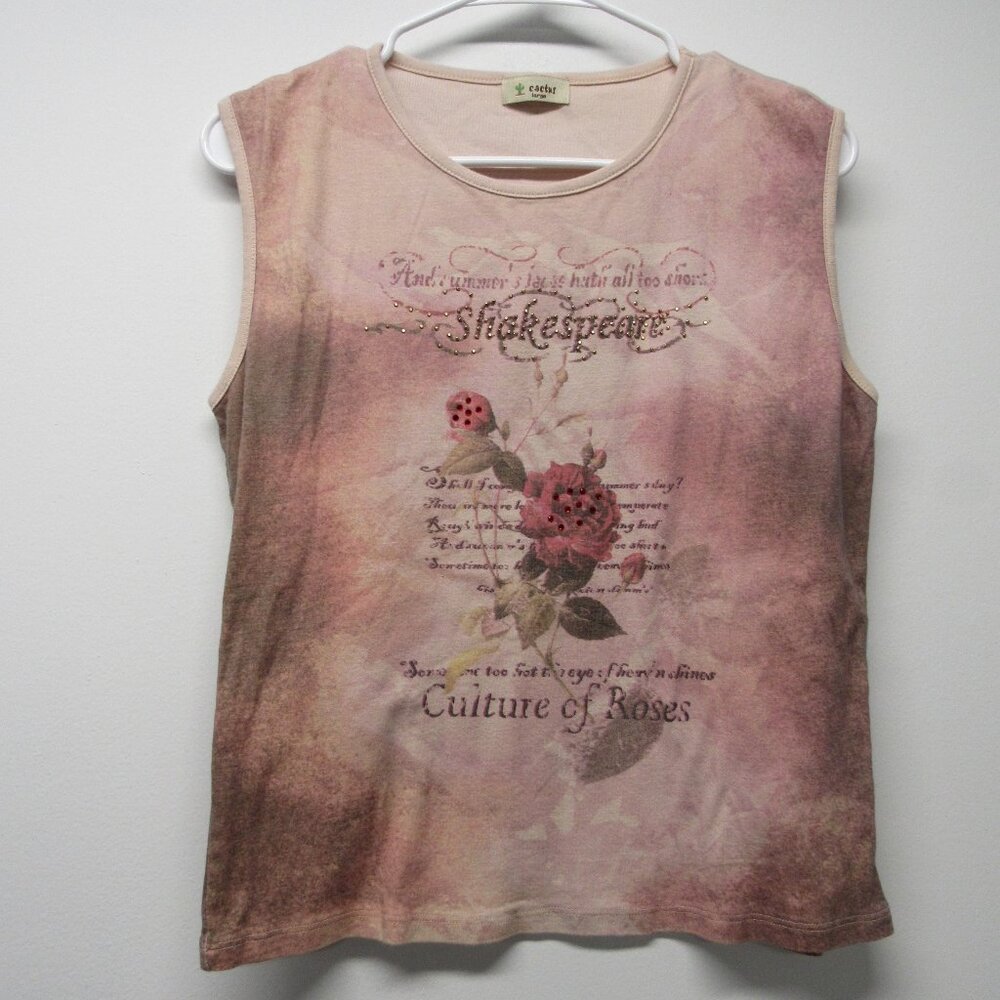Cactus Floral Graphic Tank Top in Blush Pink and Brown